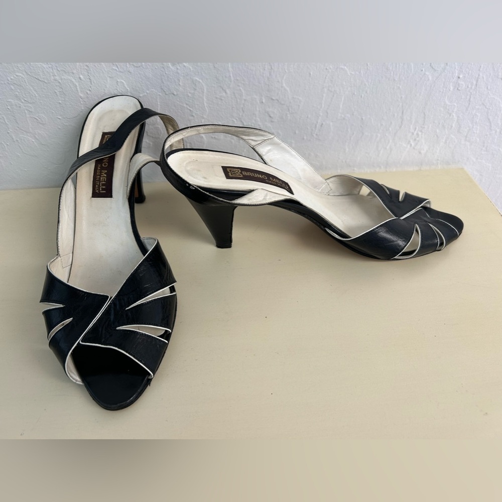 BRUNO MELLI Black & White Italian Leather Sandals Size 9